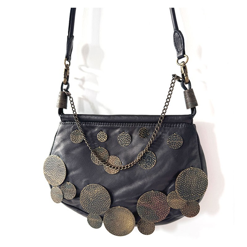 Sonia Rykiel - Mini Sac vintage en agneau brun et sequins bronze