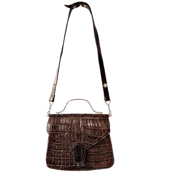 Sac plat vintage en cuir façon croco brun