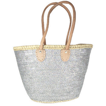 Panier de plage en osier à paillettes argent
