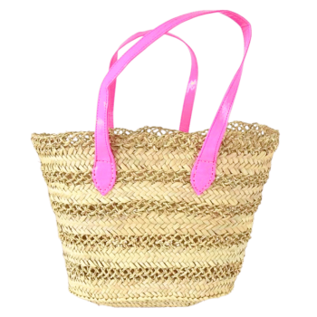 Panier de plage en osier tressé avec détail fluo rose