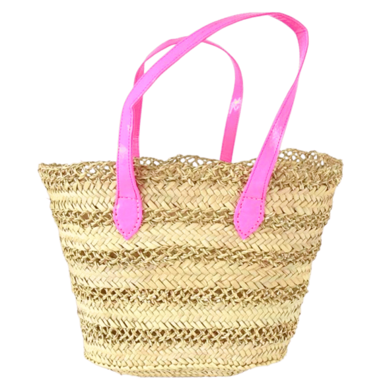 Panier de plage en osier fluo rose