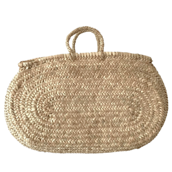 Panier ovale en paille doum naturelle porté main
