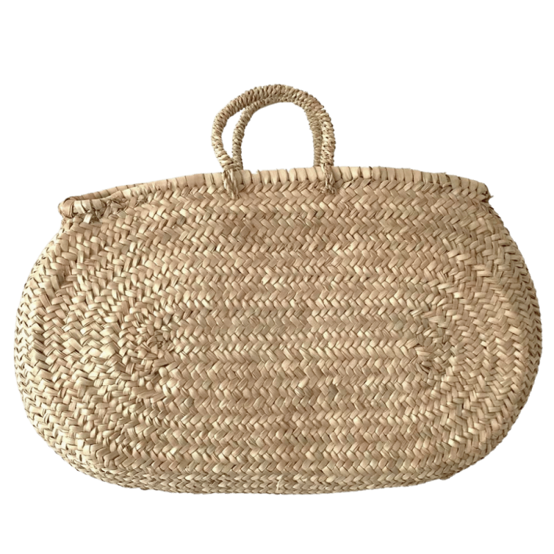 Natural oval doum straw basket with hand-carry handles