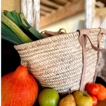 Straw Beach Basket with Leather Handles