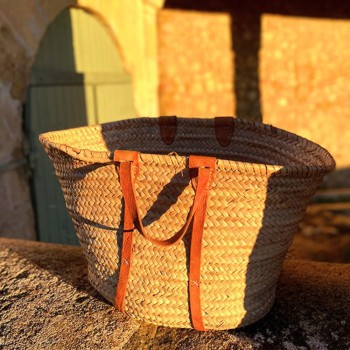 Straw Beach Basket with Leather Handles