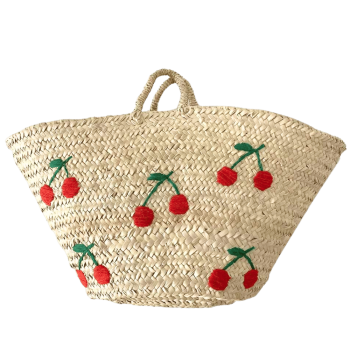 Panier de Plage en paille et Cerises brodées
