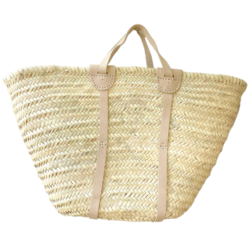 Panier plage osier tressé anses cuir