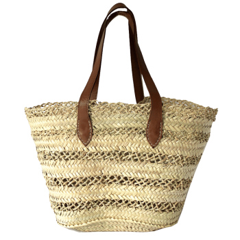 panier osier tressé anses cuir camel