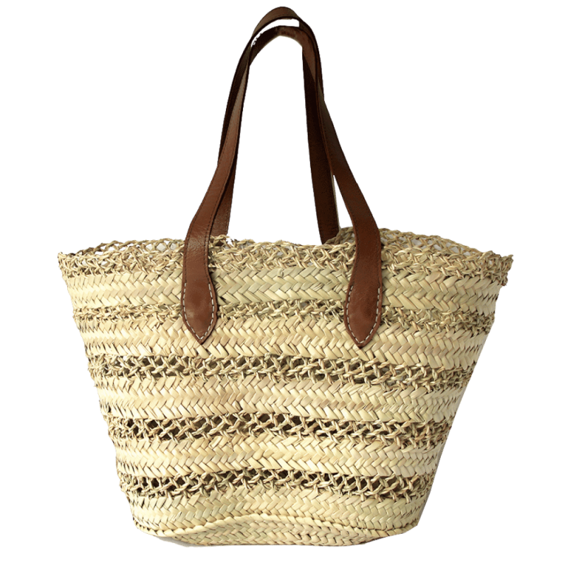 panier osier tressé anses cuir camel