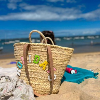 Spacious summer beach basket with embroidered decoration