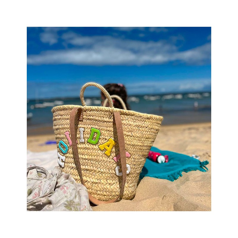 Spacious summer beach basket with embroidered decoration