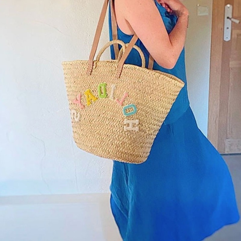 Panier de plage porté épaule avec broderie Holidays multicolore