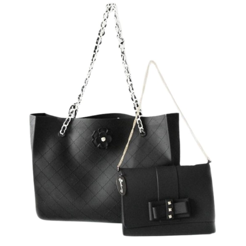 Black silicone shoulder bag with quilted finish