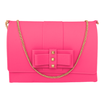 Small fuchsia shoulder bag with rose gold chain