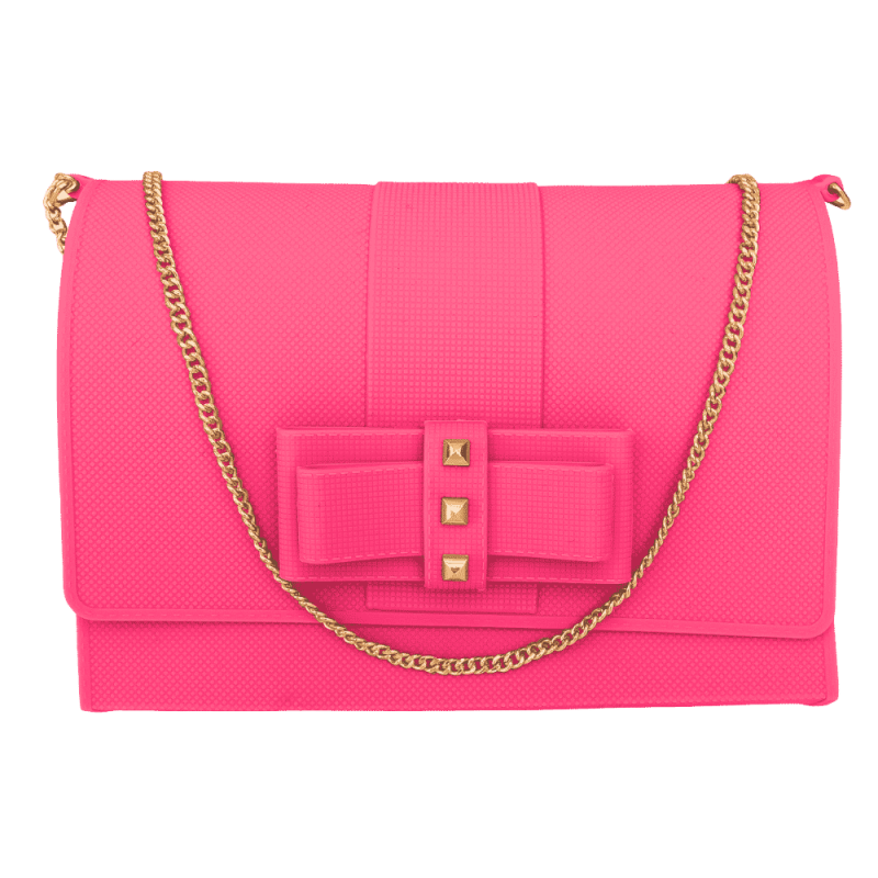 Small fuchsia shoulder bag with rose gold chain