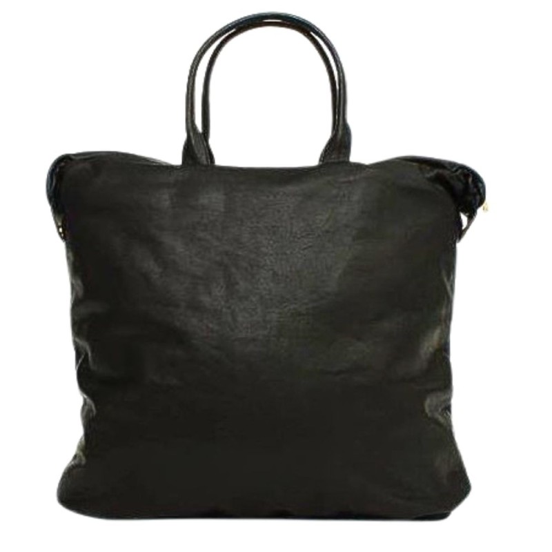 Paris House black leather Fishing Bag with rock chic style