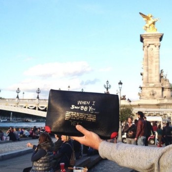 Pochette Enveloppe cuir marine