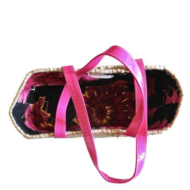 Panier cabas naturel porté épaule avec anses rose fuchsia