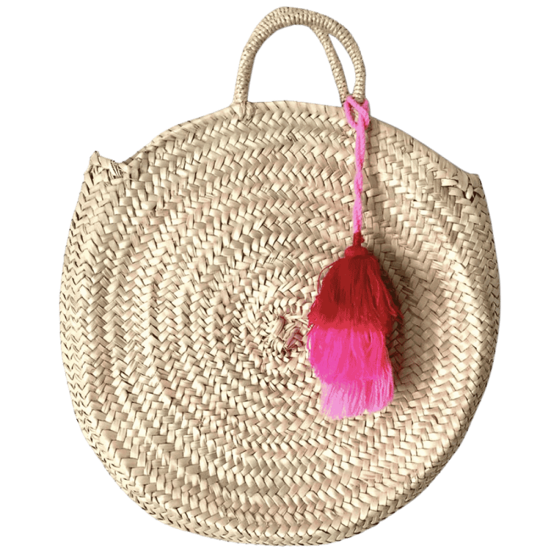 Custom round straw basket with 4 wool pompoms