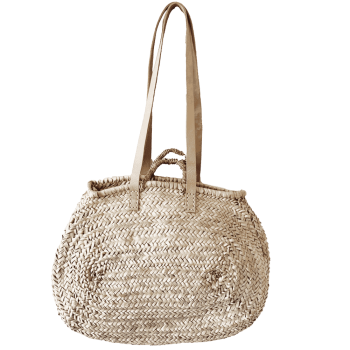 Oval doum straw basket for hand and shoulder carry