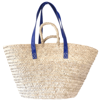 Panier de plage en paille naturelle avec détail marine