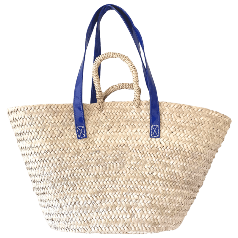 beach Straw basket with Navy blue handles