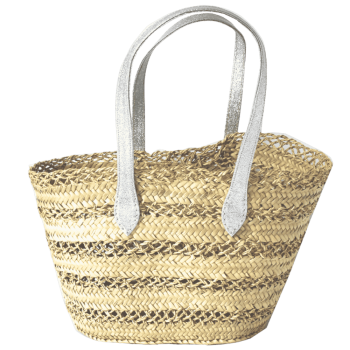 Panier de plage en fibres naturelles avec dentelle argent
