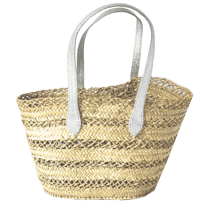 Panier de plage en fibres naturelles avec dentelle argent