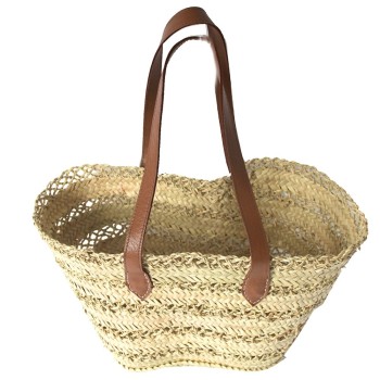 Sac panier de plage avec détail cuir camel