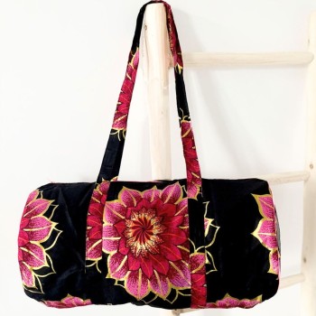 Sac polochon graphique noir et rose fluo
