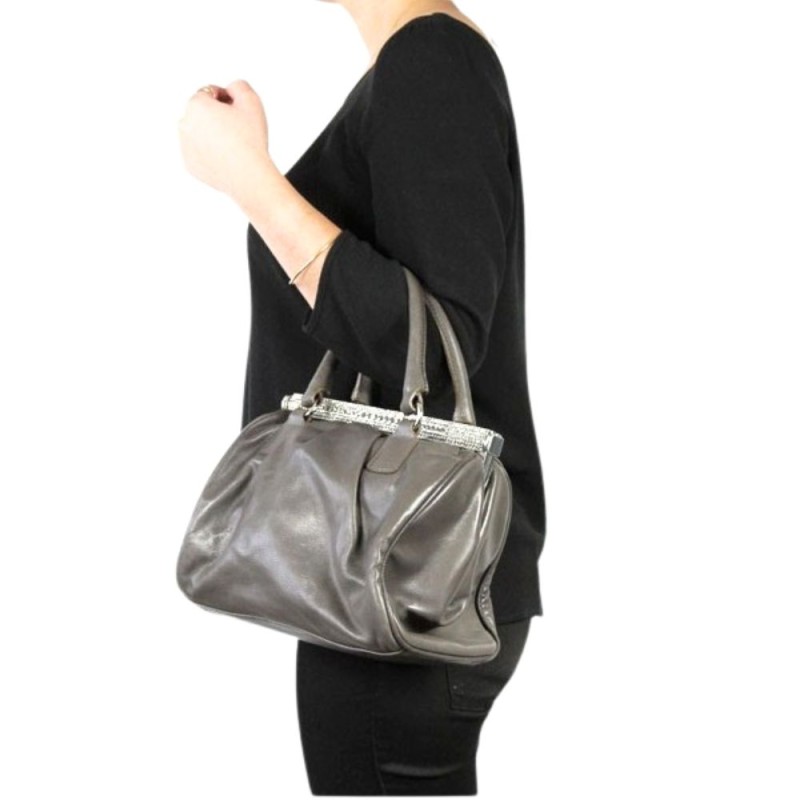 Valentino grey leather bag with Swarovski crystal jewel clasp