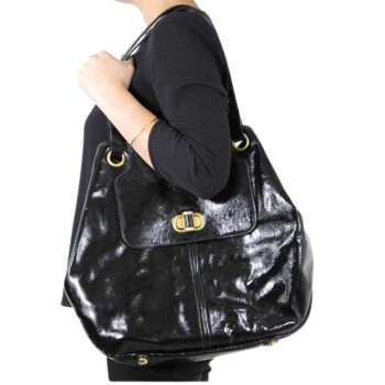 Alexander McQueen cacas cuir verni noir porté épaule