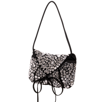 Sac noir chic rock en satin et strass