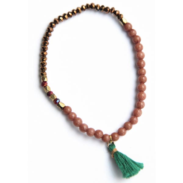 paloma-stella-bracelet-pompon-vert-perles-marrons