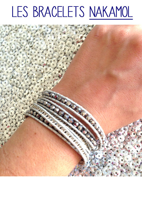 Nakamol - Bracelet Wrap perles argentées porté nakamol-bacelet-wrap-argent-porte