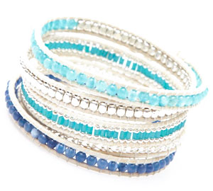 Bracelet Wrap Nakamol en Perles bleues nakamol-bracelet-wrap-perles-bleu-cuir-argent