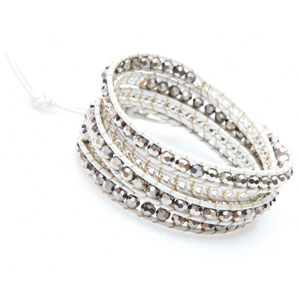 Bracelet Wrap Nakamol en perles argentées nakamol-bracelet-wrap-perles-facettees-argent-cuir-argent