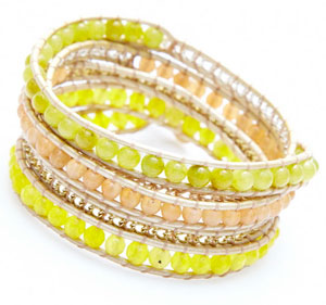 nakamol-bracelet-wrap-perles-jaune-fluo-cuir-argent